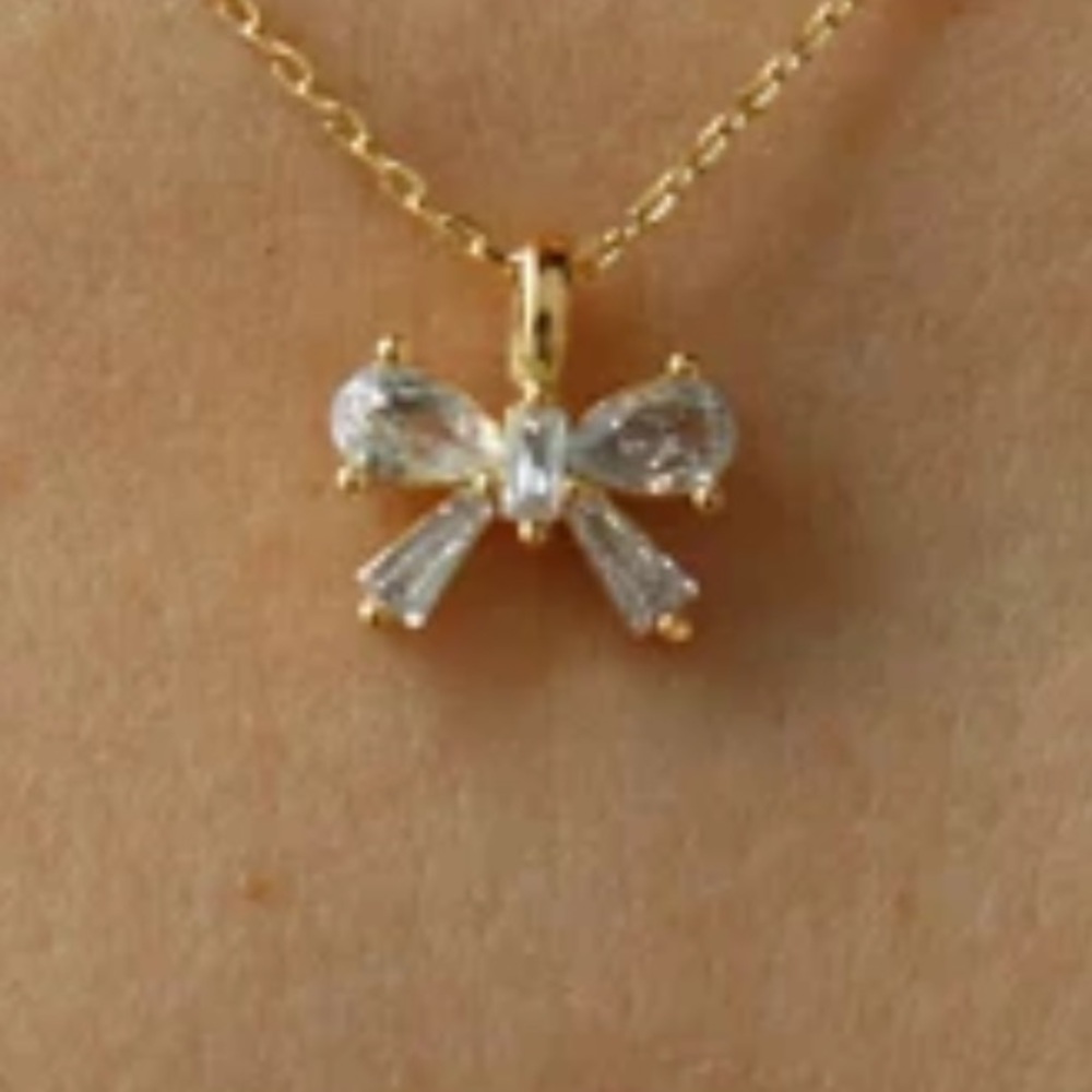Gold Rhinestone Bow Necklace with earrings